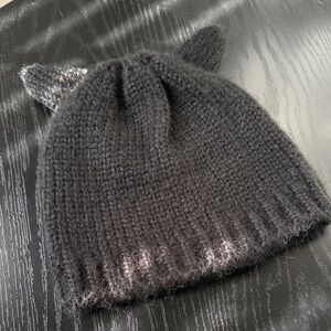 Cozy Black Knit Cat Ear Beanie